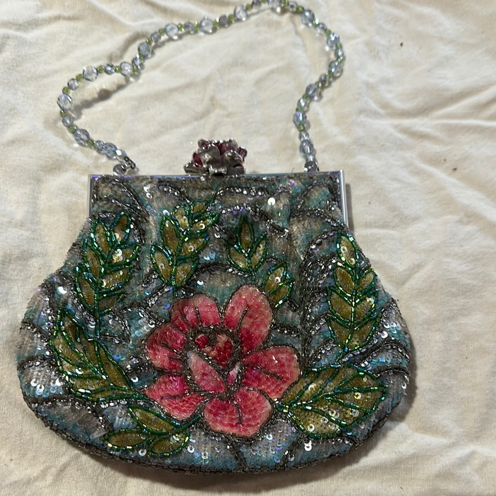LARISA BARRERA Vintage Floral Beaded Evening Bag